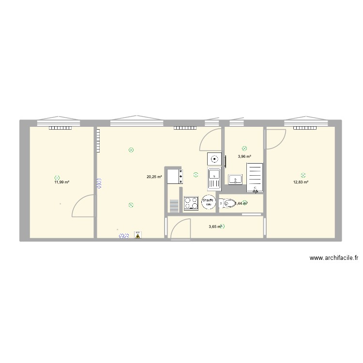 T3 St Just. Plan de 6 pièces et 54 m2