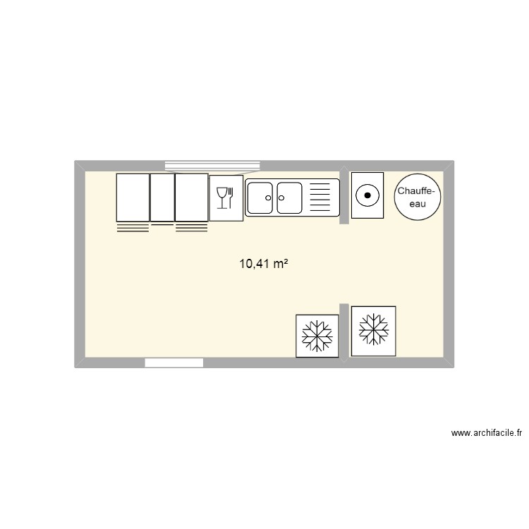 Cuisine. Plan de 1 pièce et 10 m2