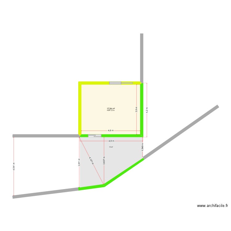 Extension Maxi2 avec poteaux. Plan de 1 pièce et 18 m2