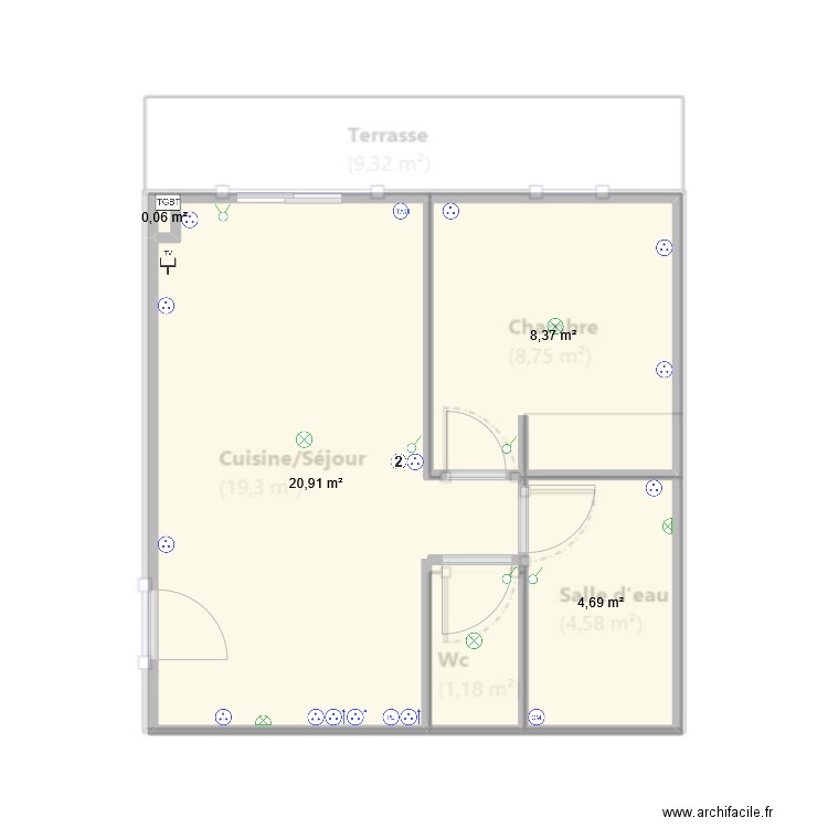 Eden Roc 2. Plan de 4 pièces et 34 m2