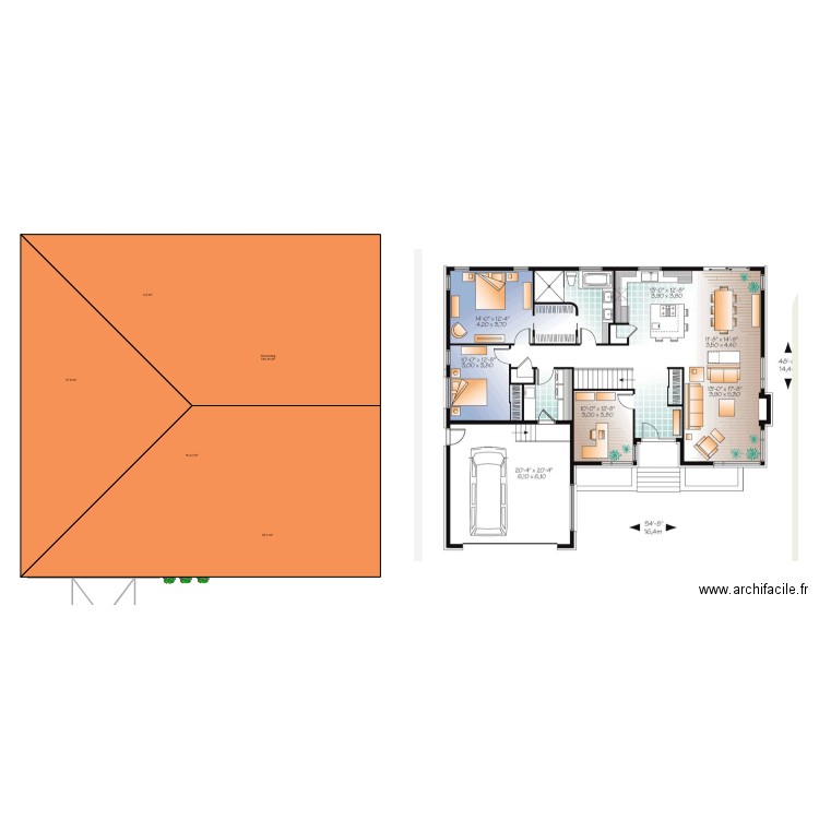plan maison plein pied. Plan de 5 pièces et 176 m2