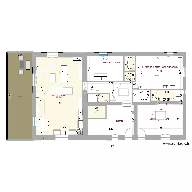 GRANGE MESURES RENOVATION FEVRIER 2025. Plan de 11  et 217 m²