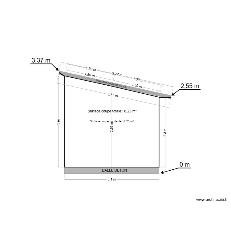 FACE OUEST 243&deg;. Plan de 