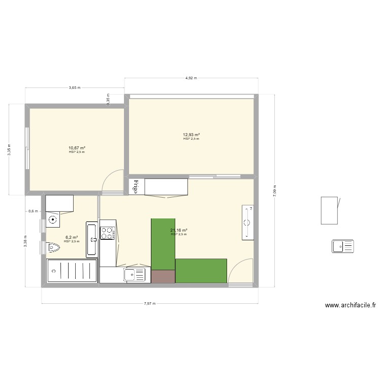 Rénovation propo 6. Plan de 4 pièces et 51 m2