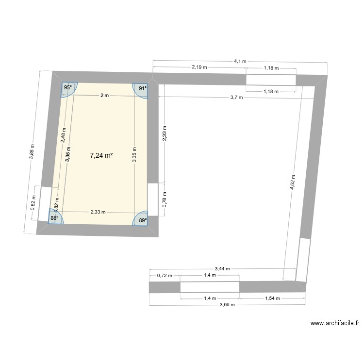 PLN. Plan de 1 pièce et 7 m2