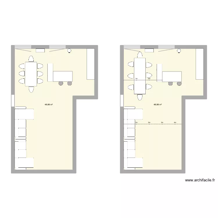 Salon. Plan de 2  et 98 m²