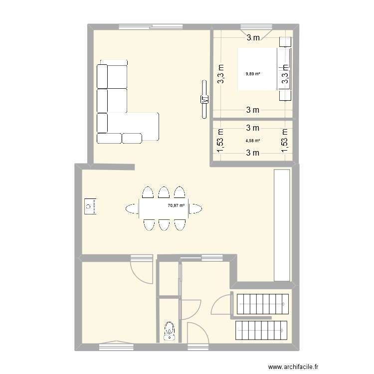 MAISON EXISTANT + EXTENSION. Plan de 3 pièces et 85 m2
