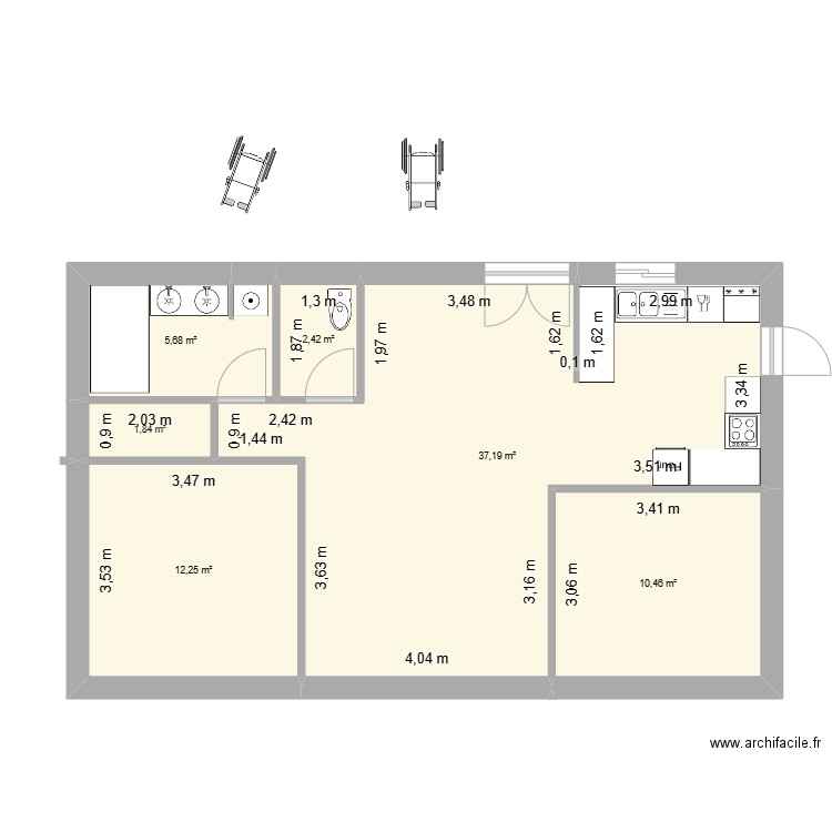 Mélanie 2. Plan de 6 pièces et 70 m2