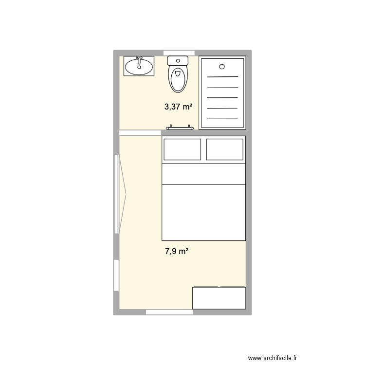 Plan RDC. Plan de 2 pièces et 11 m2