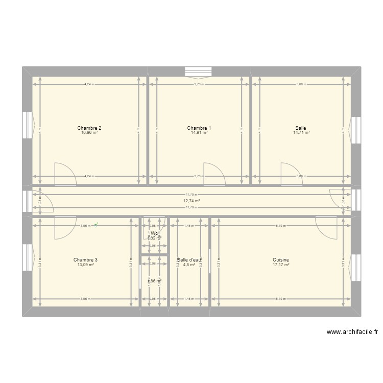 Ecuelle. Plan de 9 pièces et 98 m2