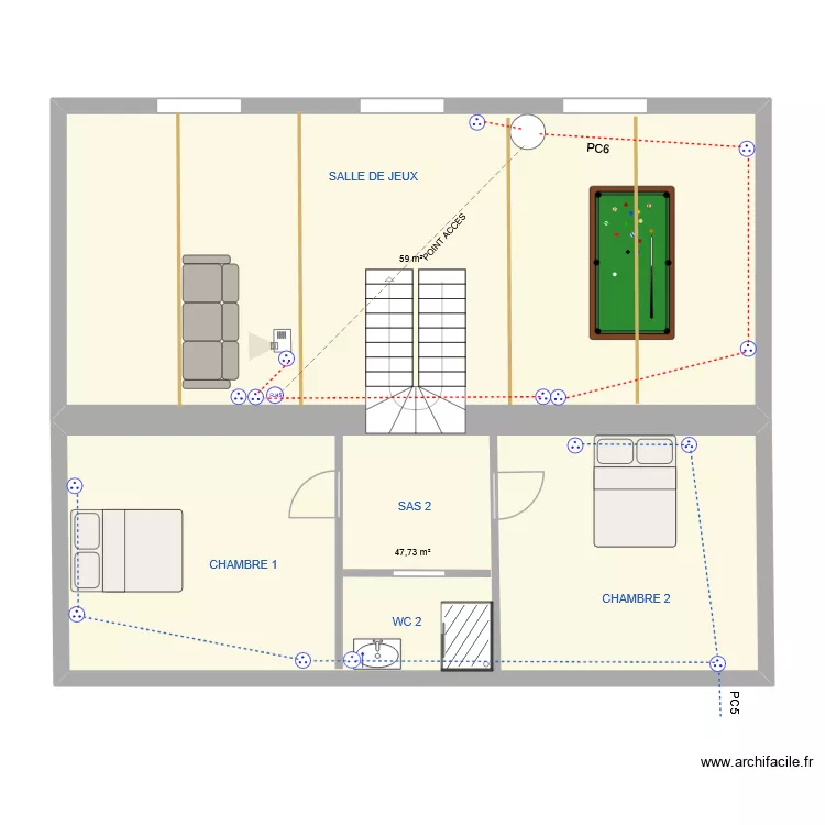 ETAGE 2 PRISES. Plan de 2 Pièces et 107 m²
