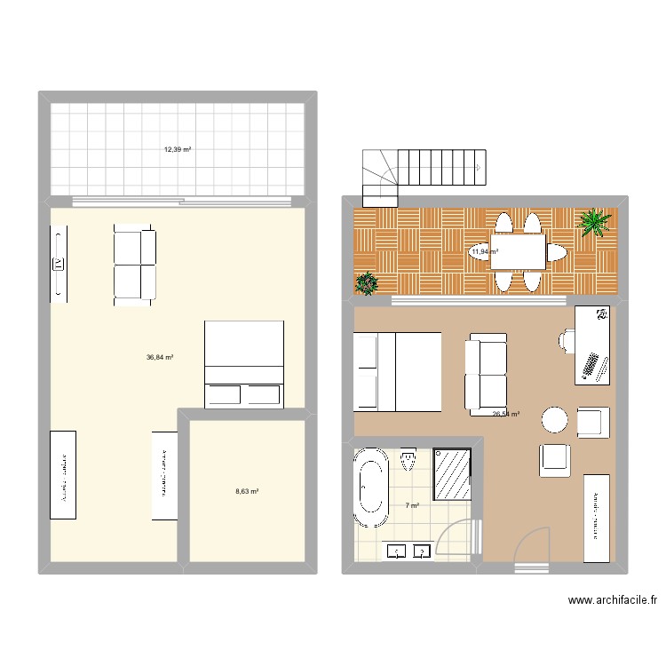 Chambre. Plan de 6 pièces et 103 m2