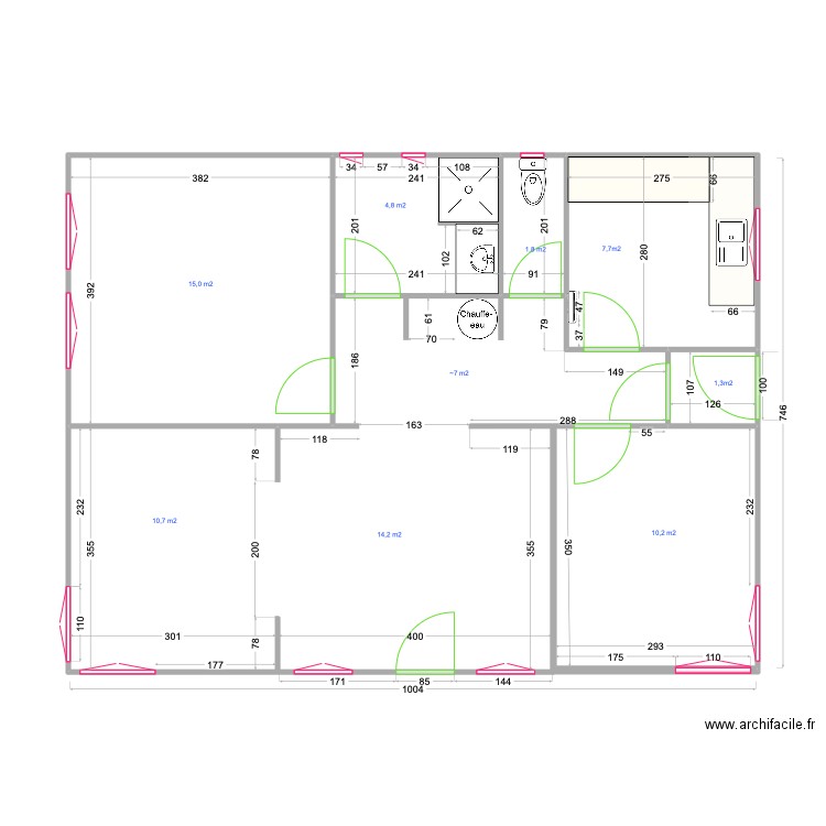 plan-cotations. Plan de 5 pièces et 31 m2