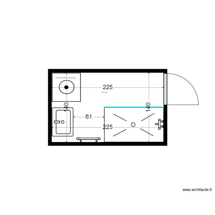SdB AMIS. Plan de 1 pièce et 3 m²