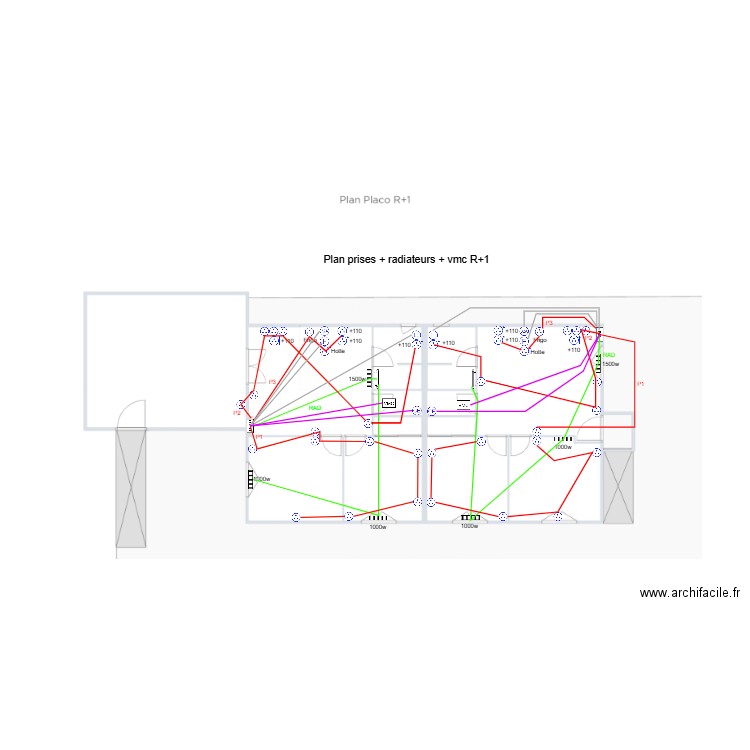 Elec prises + radiateurs + vmc R+1 Bégaar. Plan de 0 pièce et 0 m2