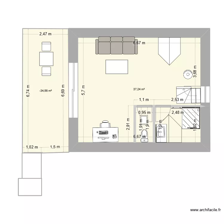 Extension La Ville Mois-V2. Plan de 2  et 54 m²