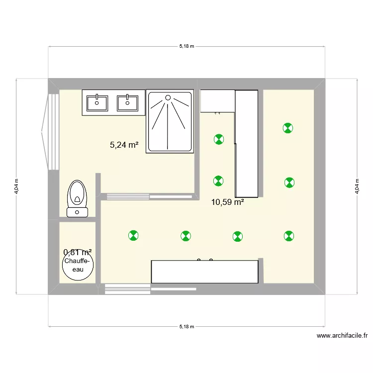 salle de bains dressing. Plan de 3  et 17 m²