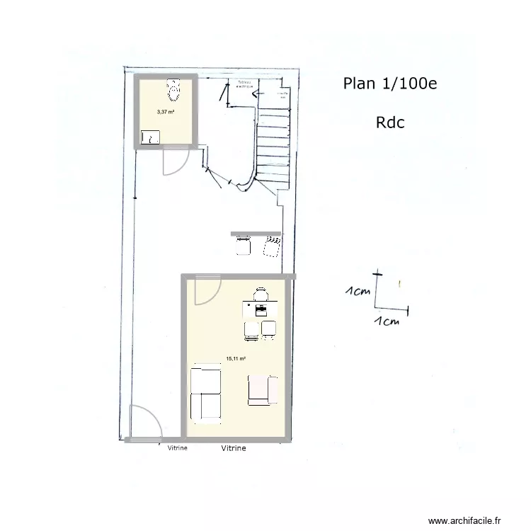 RDC immeuble. Plan de 2  et 18 m²