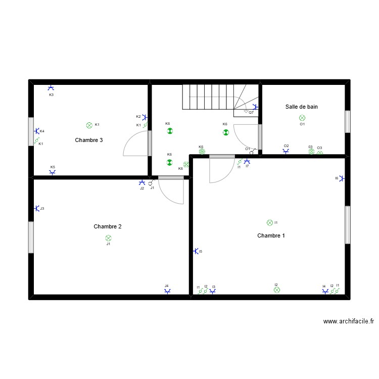 etage 1eric. Plan de 5 pièces et 66 m2