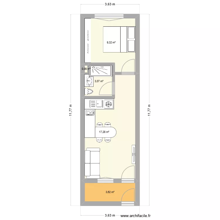 Caro. Plan de 5  et 33 m²