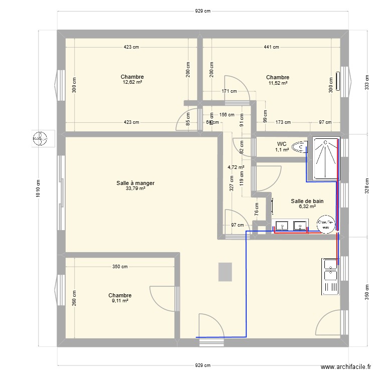Plan new Hélène plomberie v2. Plan de 7 pièces et 79 m2