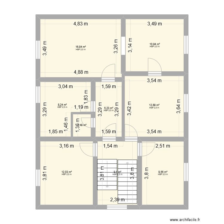 NAUDE ETAGE. Plan de 9 pièces et 86 m2