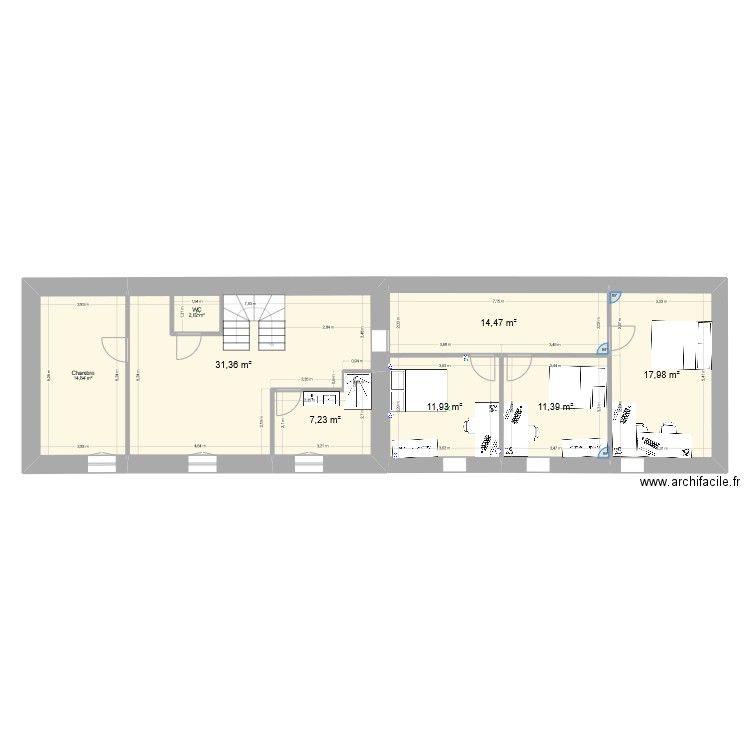 Keranfiol Etage. Plan de 8 pièces et 114 m2