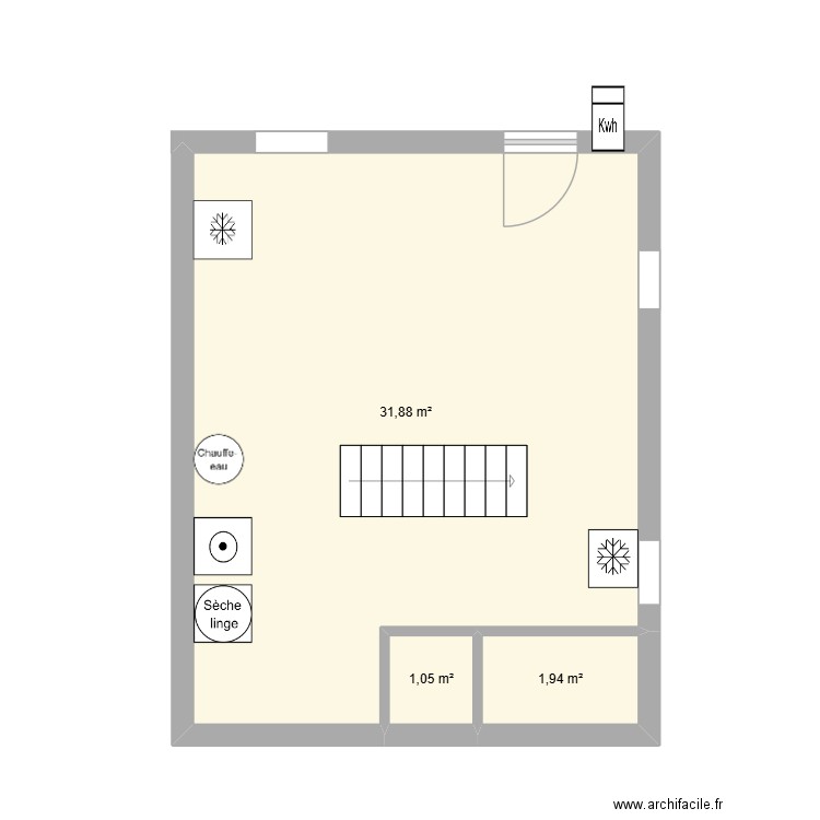 plan sous-sol. Plan de 3 pièces et 35 m2