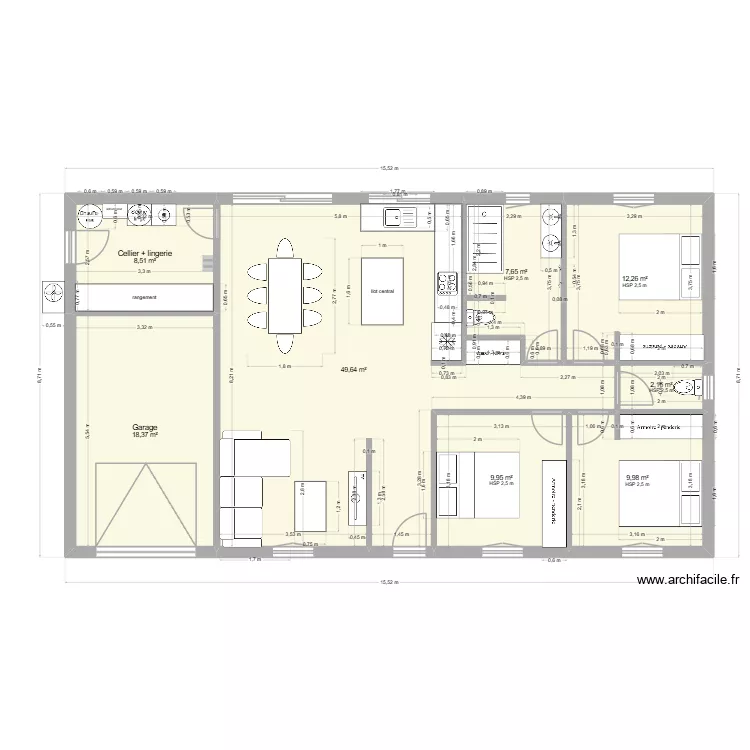 MAISON PLAIN PIED 130 M2 RECTANGLE 3 CHAMBRES 1SB V2. Plan de MAISON PLAIN PIED 130 M2 RECTANGLE 3 CHAMBRES 1SB V2. Plan de