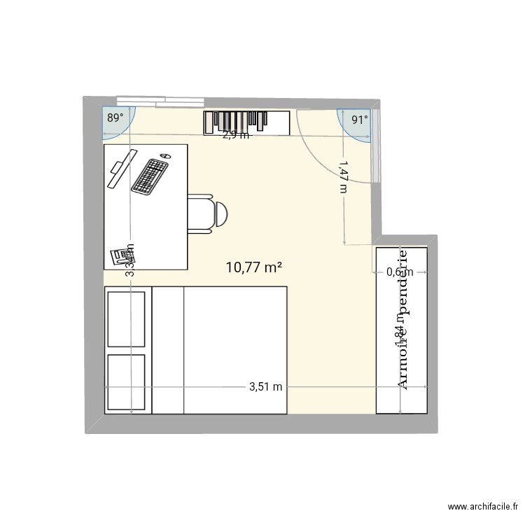 C A. Plan de 1 pièce et 11 m2