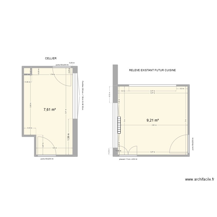 Projet BARON. Plan de 3 pièces et 17 m2