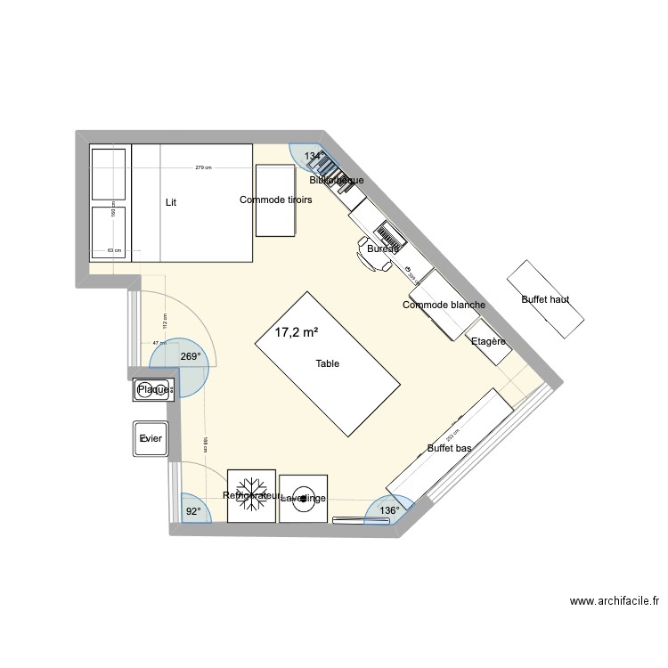 Appart Erika2. Plan de 1 pièce et 17 m2