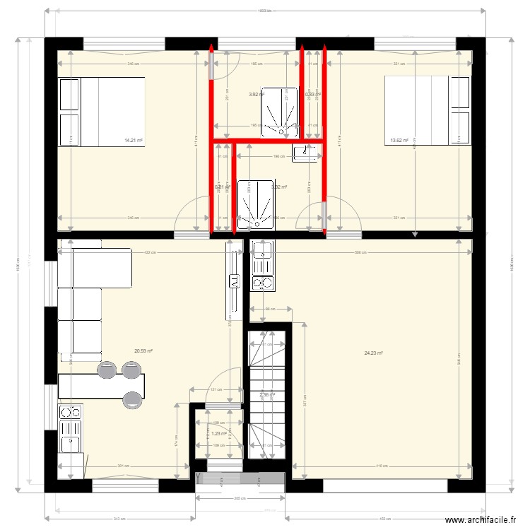 57 GDG RDC Amar. Plan de 17 pièces et 170 m2