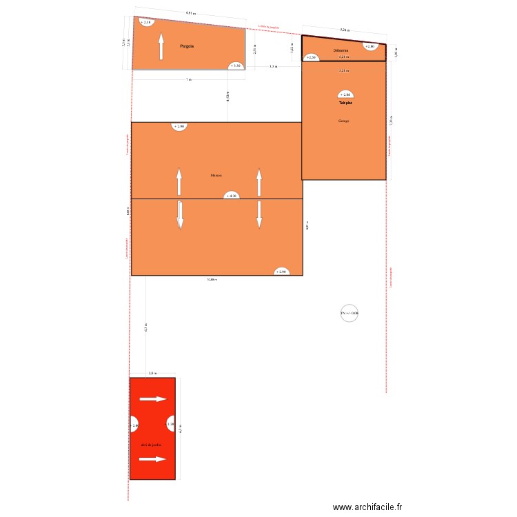 DPA 4 - Plan de toiture abri de jardin. Plan de 2 pièces et 27 m2