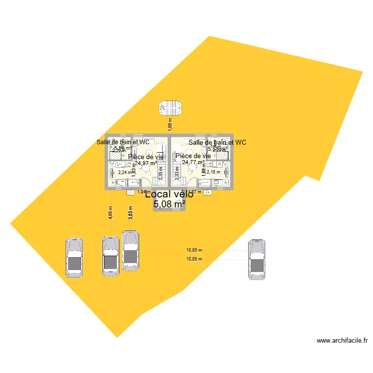 2 duplex sur plan cadastre. Plan de 