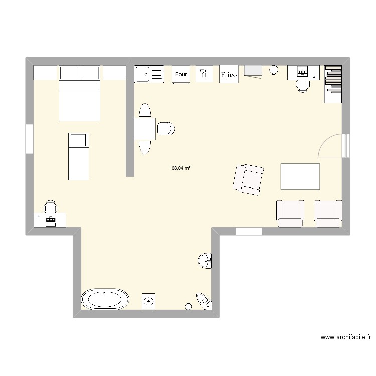 studio mila. Plan de 1 pièce et 68 m2