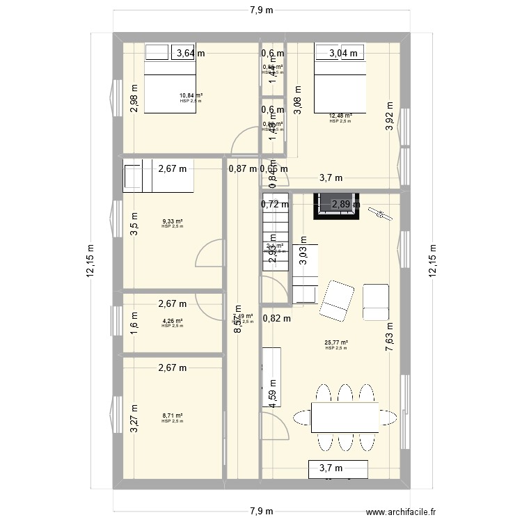 Fosses. Plan de 15 pièces et 168 m2