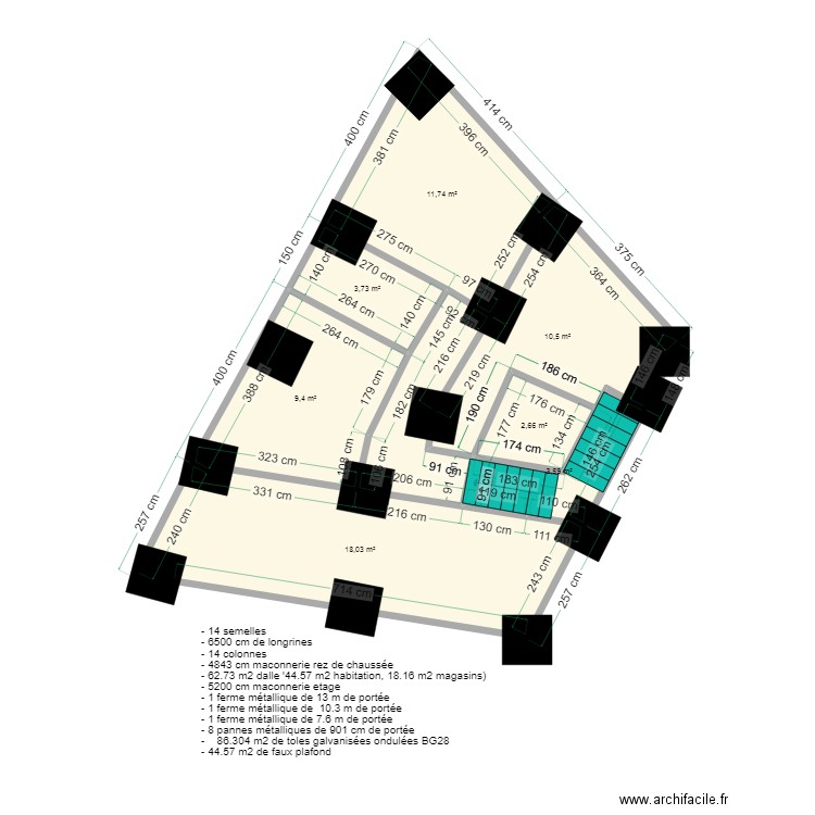Projet de construction d'un appartement à 2 niveaux à kigobe - donnees de base. Plan de 8 pièces et 65 m2