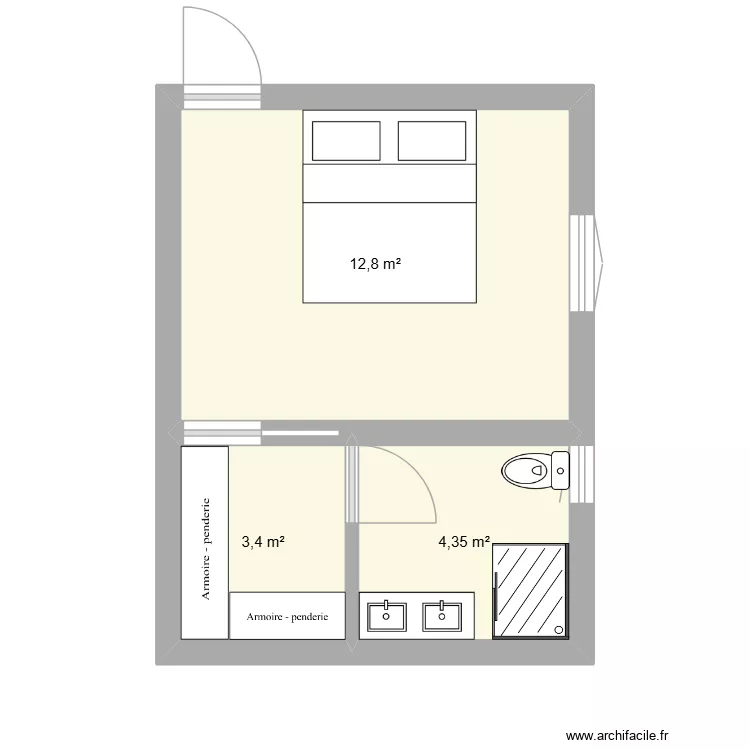 sdb hiesse. Plan de 3 pièces et 21 m²