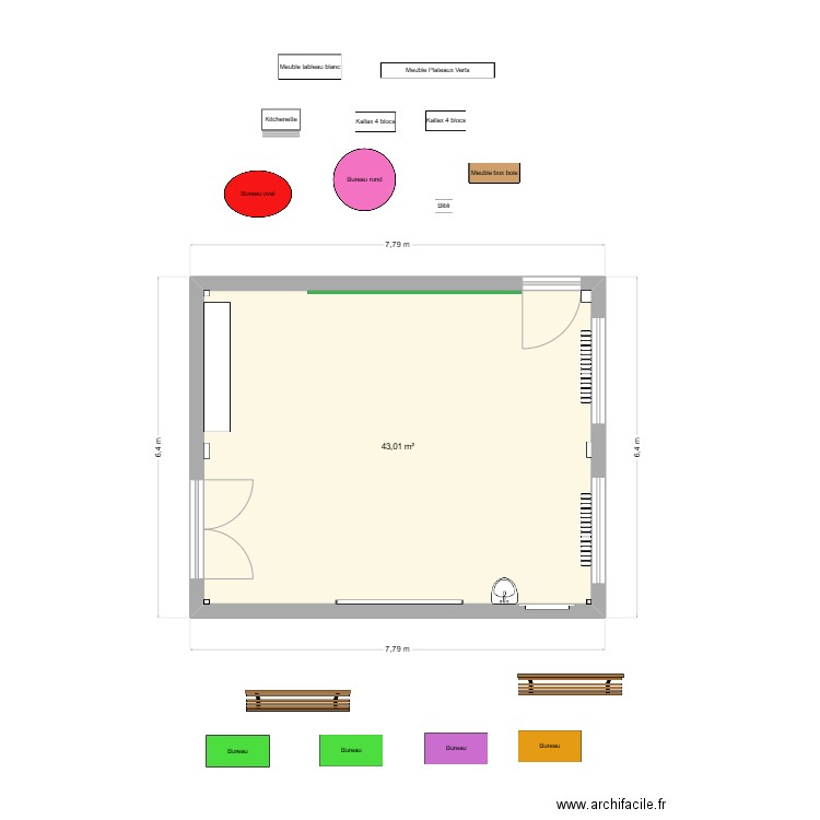 Classe de Sagaya. Plan de 1 pièce et 43 m2