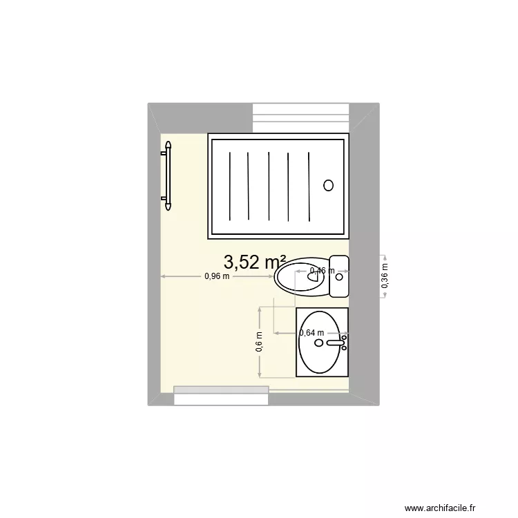 salle de bain. Plan de 1  et 4 m²