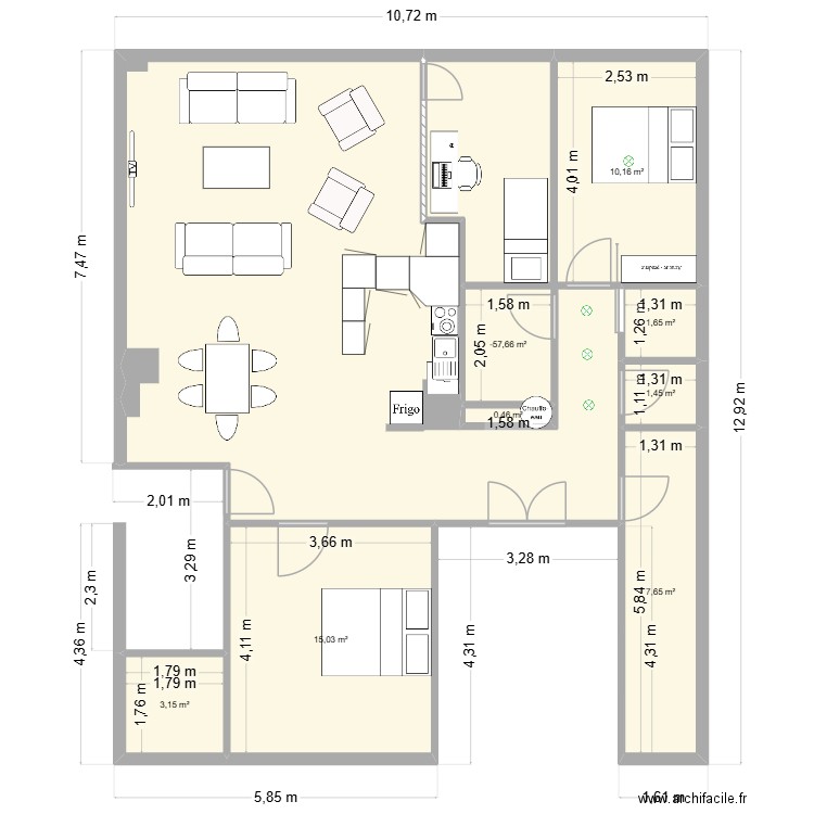 Hauteville apres tvx cuisine. Plan de 8 pièces et 43 m2