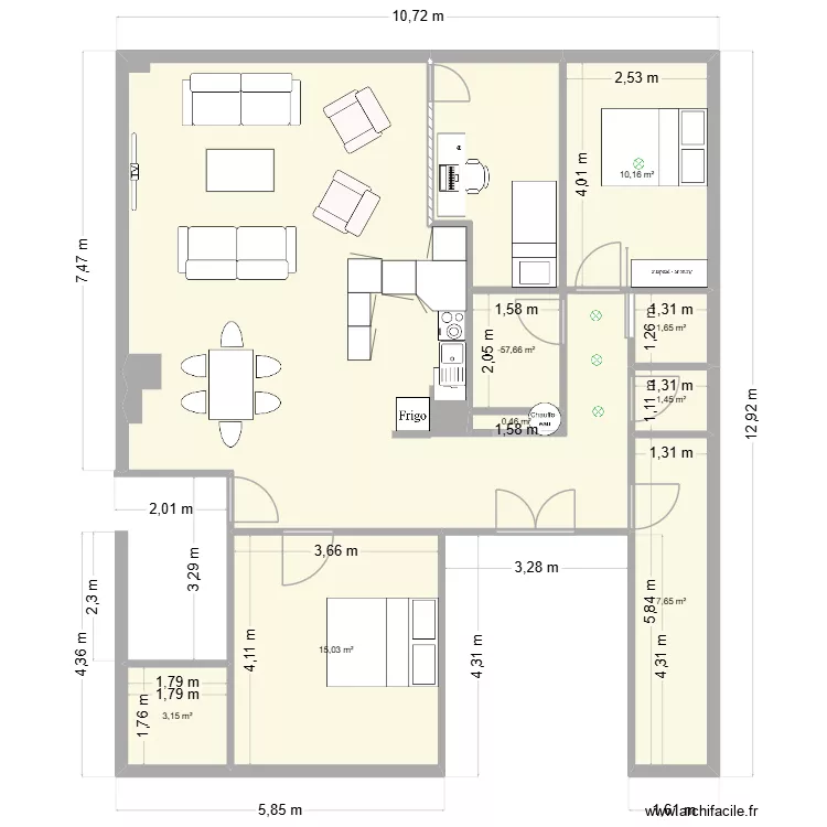 Hauteville apres tvx cuisine. Plan de 8  et 43 m²
