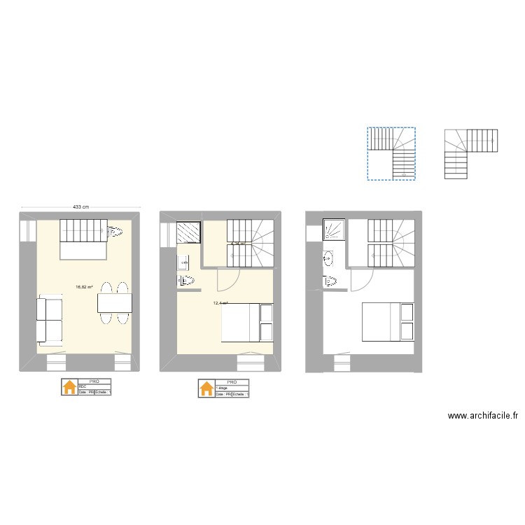 CASAS SANT PASCAL. Plan de 3 pièces et 34 m2