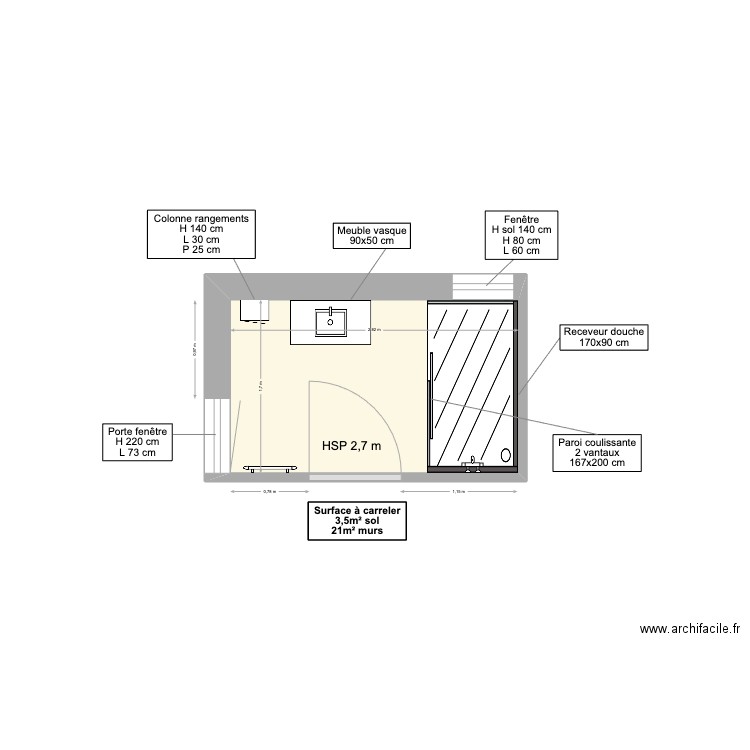 SOUQUET Vitton. Plan de 1 pièce et 5 m2