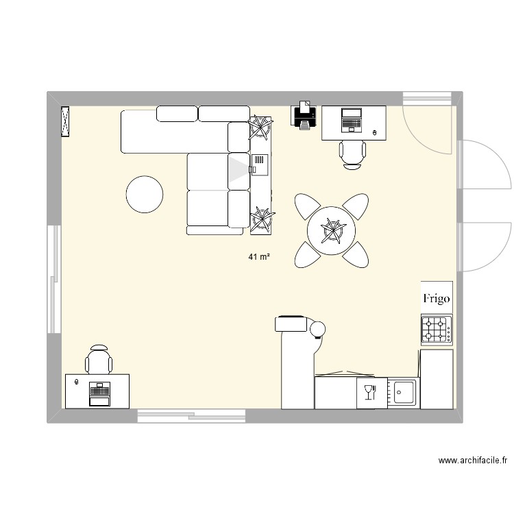 salon. Plan de 1 pièce et 41 m2