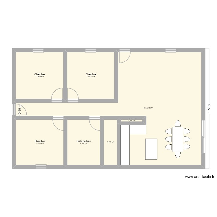 plain pied. Plan de 7 pièces et 102 m2