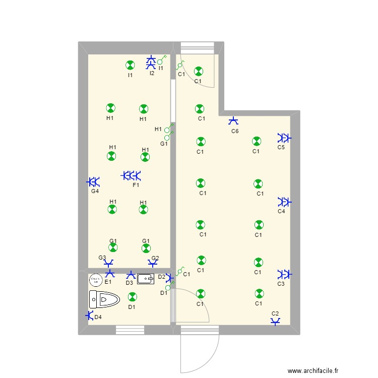 salon estetique. Plan de 3 pièces et 21 m2