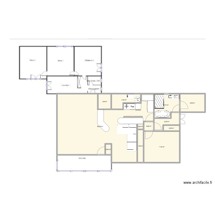 origine4. Plan de 12 pièces et 85 m2