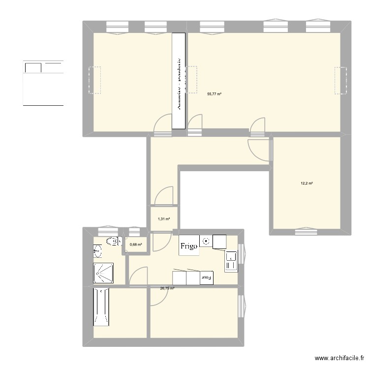 LE VERRIER. Plan de 5 pièces et 97 m2